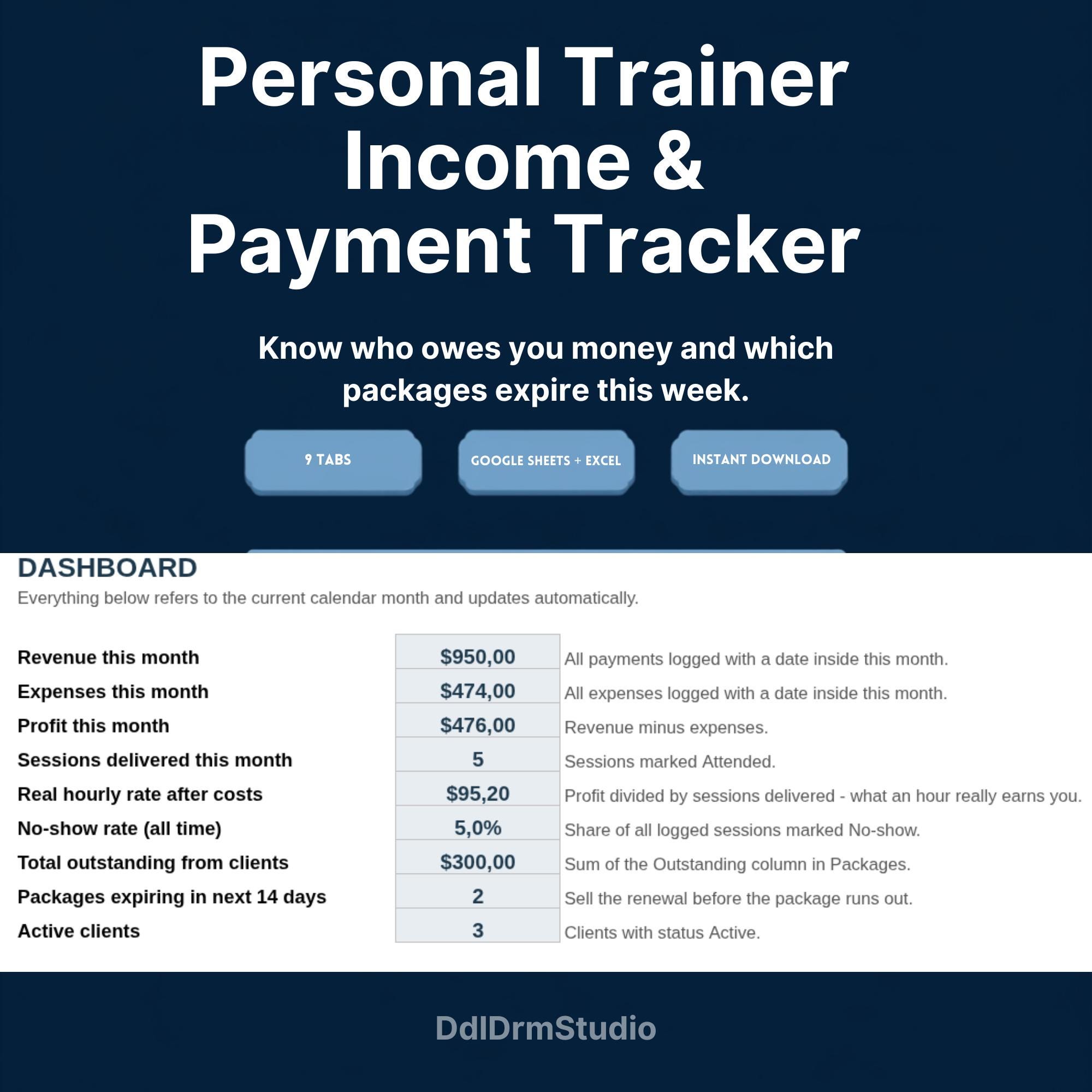 Personal Trainer Income Tracker spreadsheet