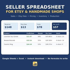 Etsy Seller Spreadsheet dashboard