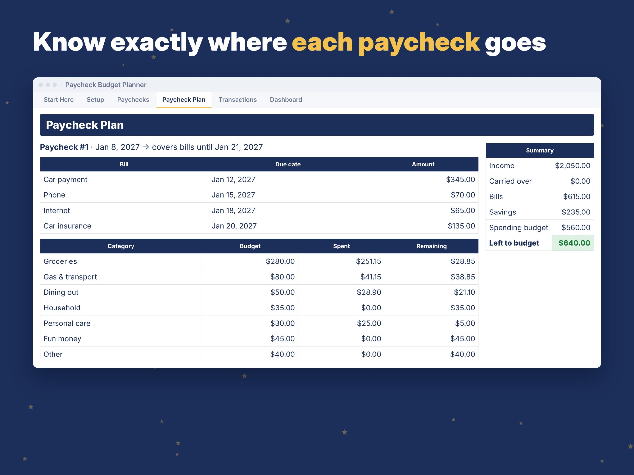 Paycheck Budget Spreadsheet – Budget by Paycheck, Bill Tracker & Savings Goals (Google Sheets + Excel) - Image 3